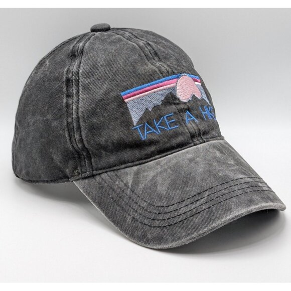Take A Hike Hat Cap Adjustable Strap Back Gray Faded Colorful Mountains Hiking - Picture 1 of 5